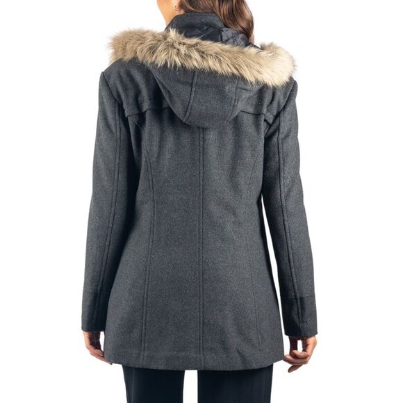 Alpine Swiss Duffy Womens Hooded Parka Fur Trim Wool Coat Toggle Button Jacket - Picture 7 of 10